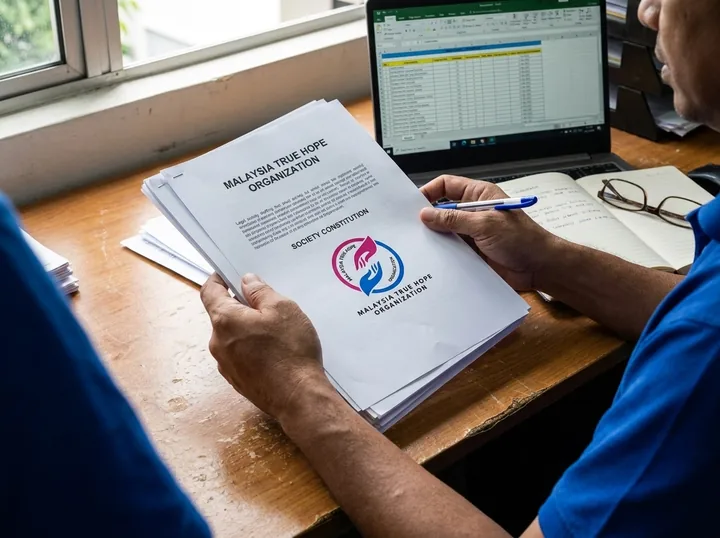 Reviewing organisational documents and planning materials.