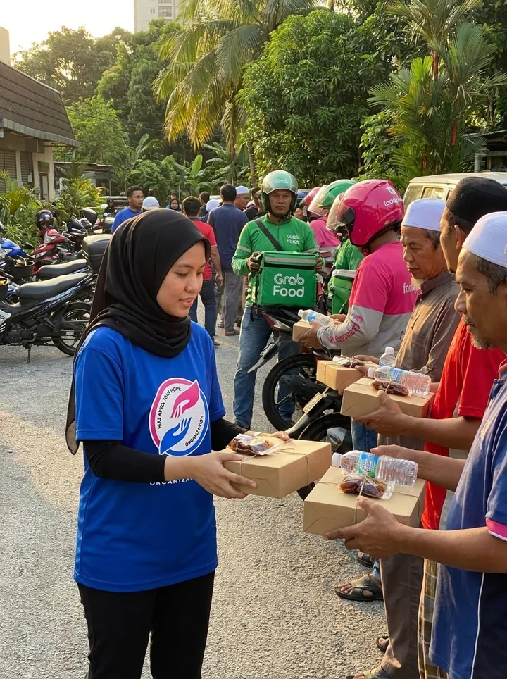 Distributing prepared iftar meals.