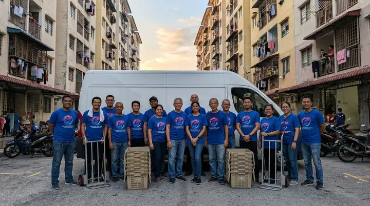 Volunteers at the end of the distribution.