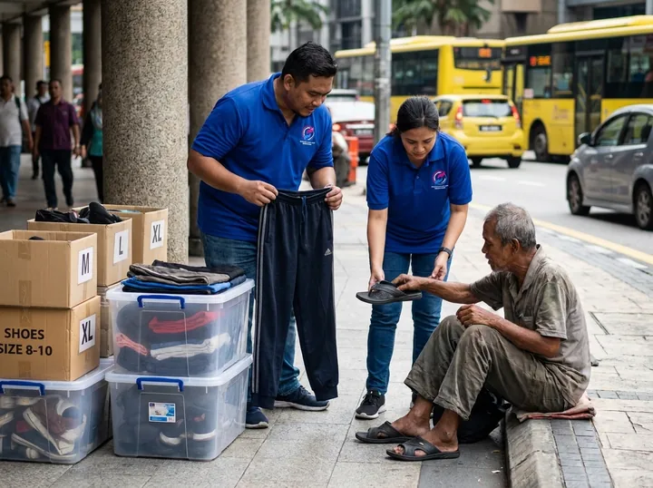 Helping a recipient choose clothing and footwear.