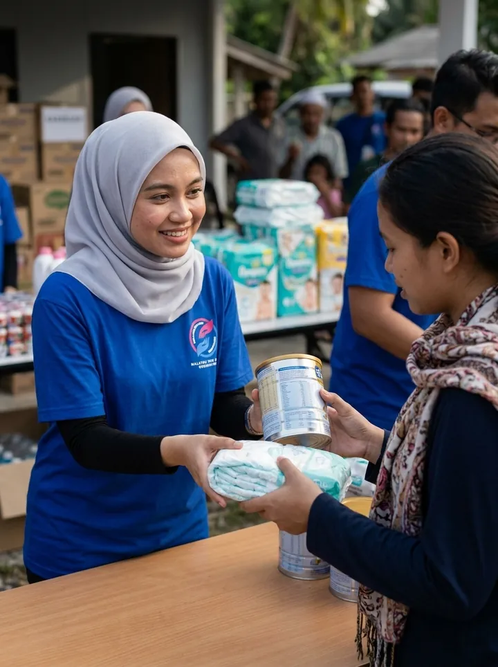 Handing over infant care essentials.