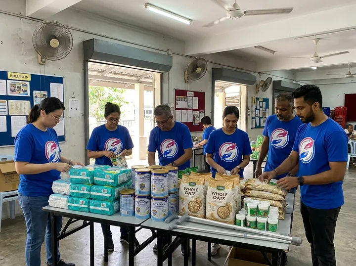 Preparing senior care supplies and walking aids.