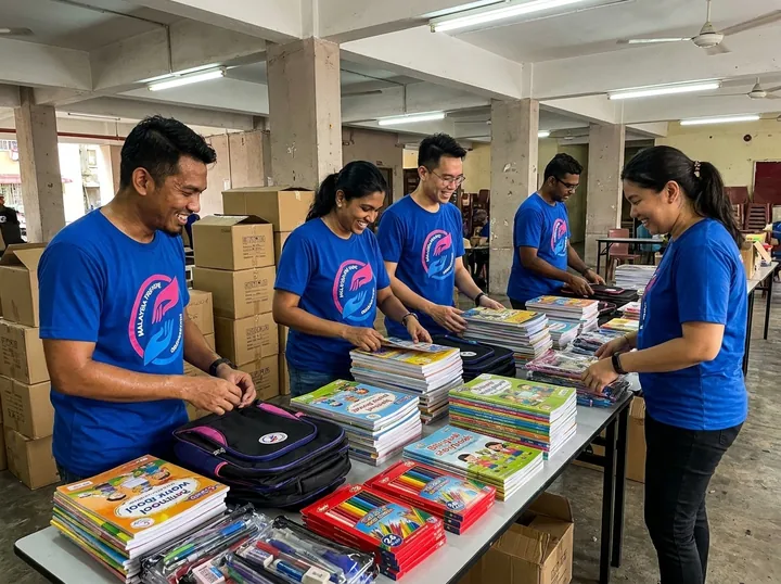 Organising backpacks, workbooks and stationery.