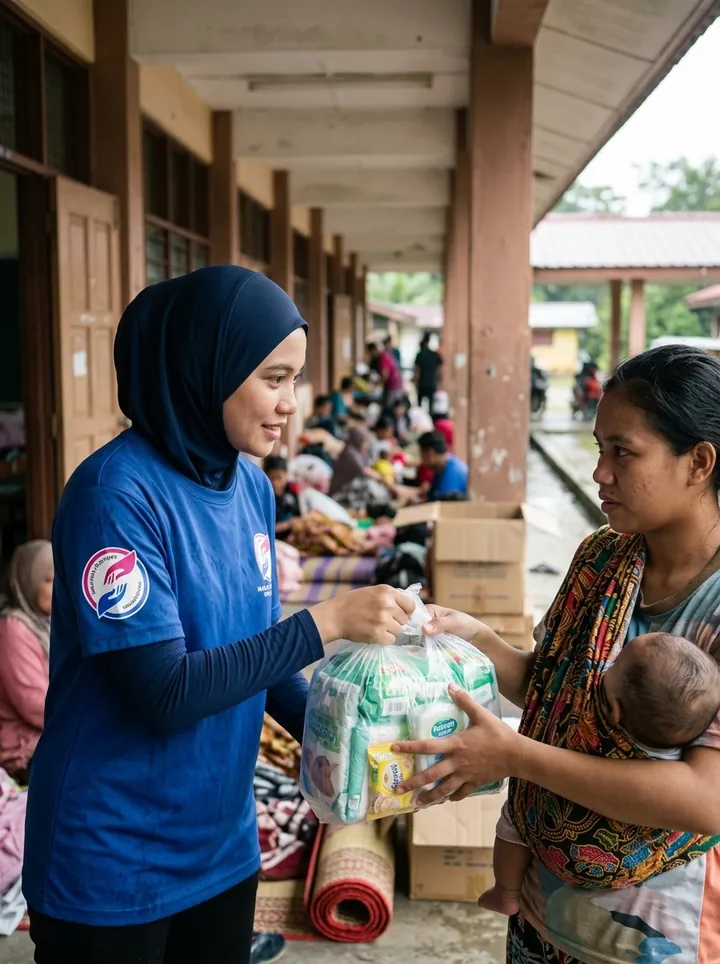 Bekalan ibu dan bayi di pusat bantuan.
