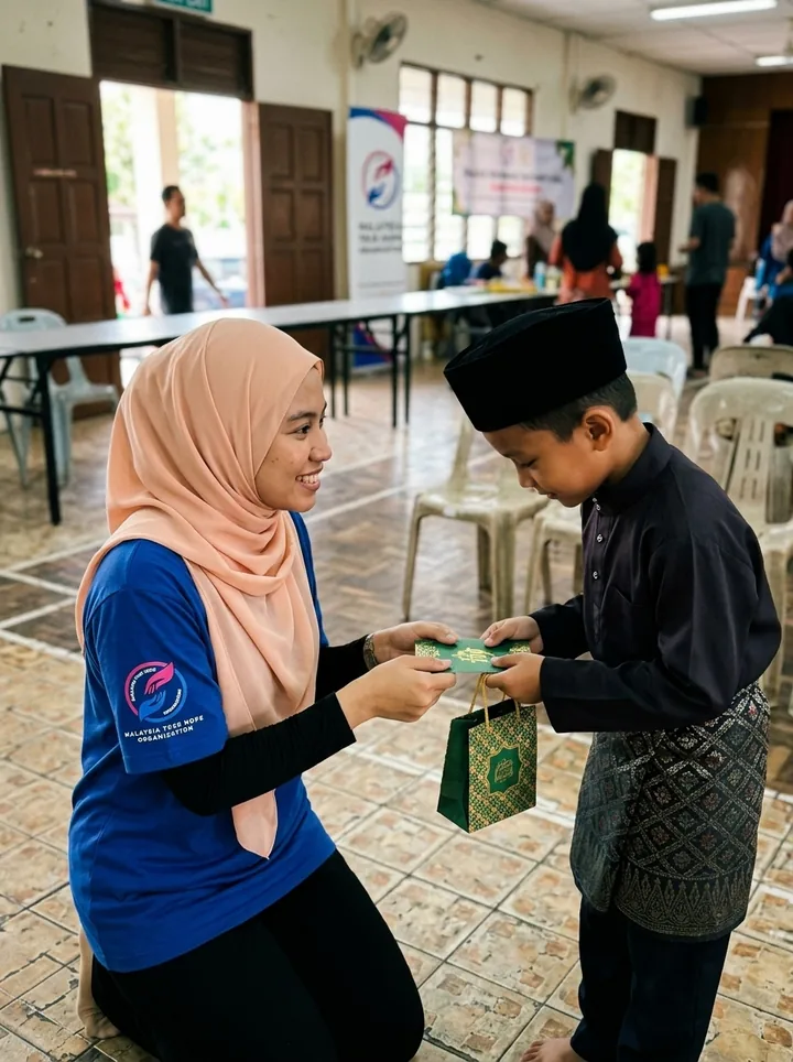 Presenting a child’s festive gift.