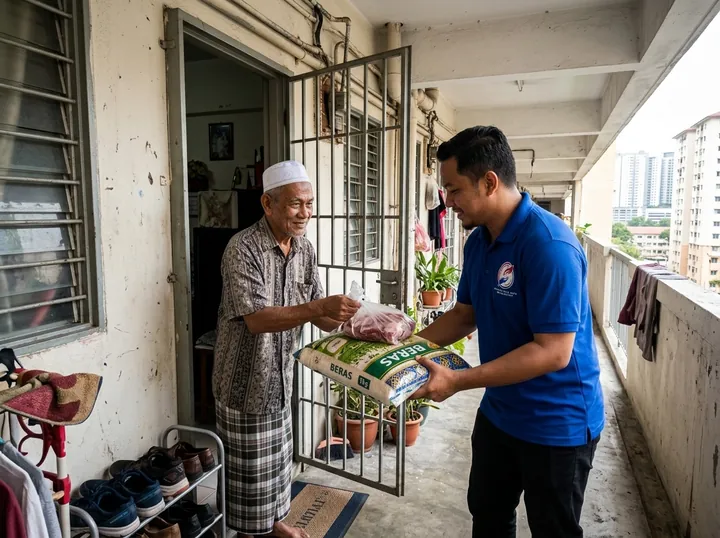 Penghantaran makanan ke rumah penduduk.