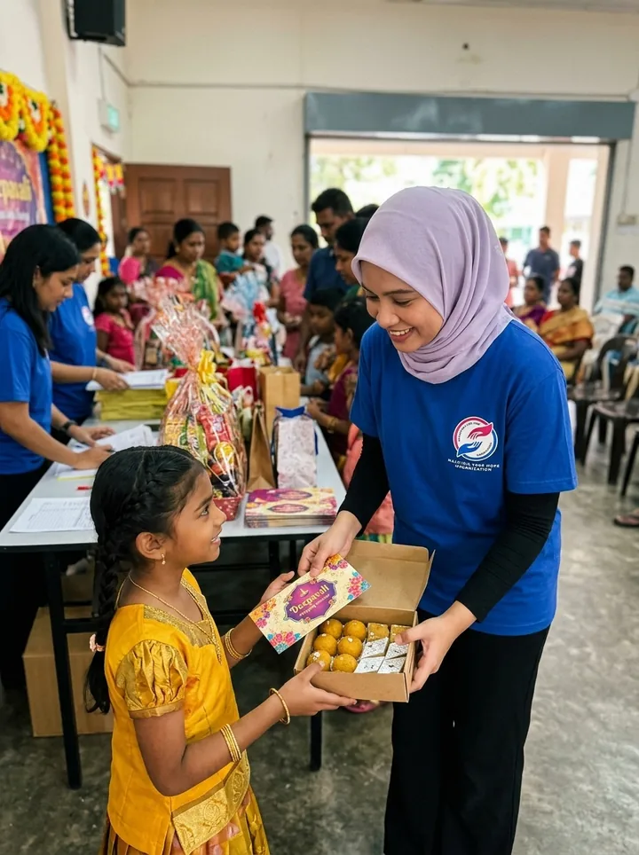 Presenting a festive gift and shopping support.