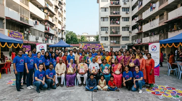 The community and volunteers at the Deepavali activity.