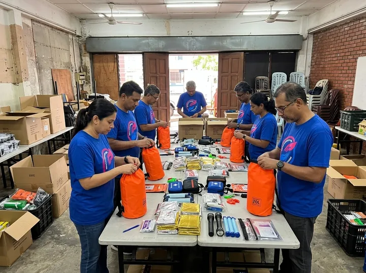 Packing emergency go-bags and supplies.