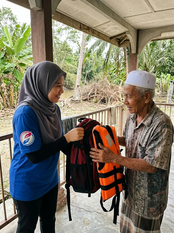 An emergency kit handover.