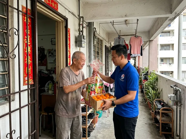 A grocery delivery at a resident’s doorway.